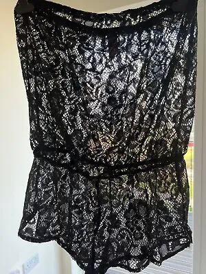 £2 • Buy OCEAN CLUB Women's UK 10/12 BLACK Beach Summer Sleeveless Bandeau Lace Playsuit
