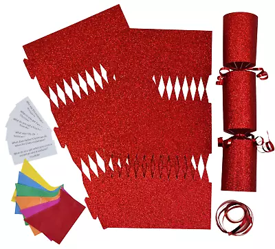 12 Make Your Own Christmas Cracker Kit Crackers Hats RED GLITTER  • £8.99