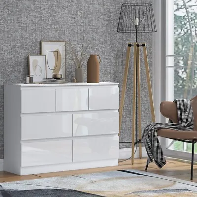 £149.97 • Buy High White Gloss 7 Drawer Merchant Chest Scandinavian Style Office Furniture