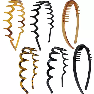 6 Assorted Black Coffee Plastic Zig Zag Shark Tooth Comb Headband Hoop Hair Band • £3.41