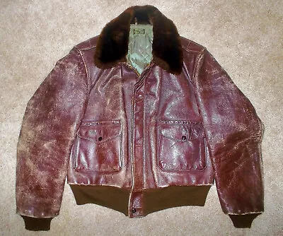 Vtg 1940s HORSEHIDE Mouton Collar A2 WW2 FLIGHT Bomber LEATHER Motorcycle JACKET • $699.99