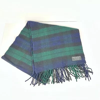 VTG Brooks Brothers Made In USA 100% CASHMERE Plaid Tartan Blue Green Scarf • $28.99