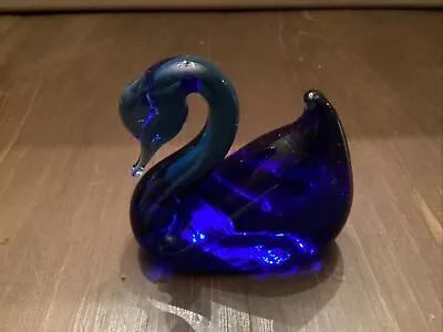 Vintage Pilgrim Hand Blown Cobalt Art Glass Swan Figurine Paperweight 3.5”x 4  • $9.99