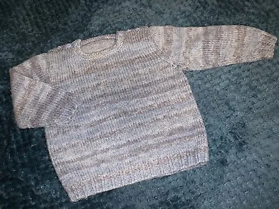 Baby Boys Hand Knitted Jumper Age 9-12 Months. Grey & Blue Stripes With Buttons • £5