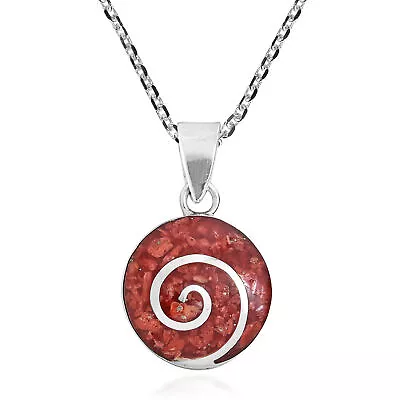 Bold Beauty Red Coral Spiral Disc .925 Sterling Silver Necklace • $19.99