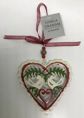 £5.99 • Buy (#) Gisela Graham Christmas Metal Frame Heart Tree Hanging Decoration Doves