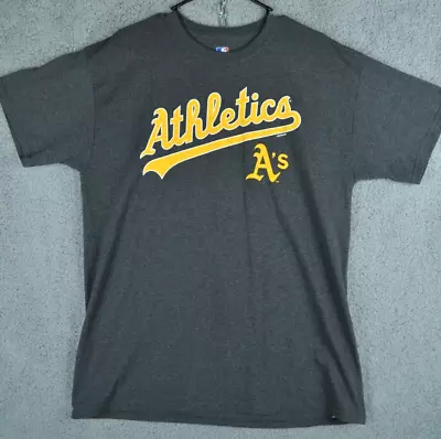 Oakland As Shirt Mens Large Gray MLB Athletics Script A's Short Sleeve EUC • $8.95