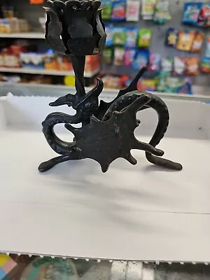 $39.95 • Buy Vintage Cast Iron Winged Griffin Dragon Taper Candle Holder Gothic Black