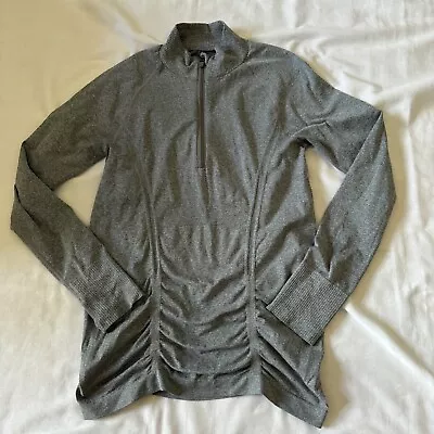 ATHLETA Medium Fastest Track Half Zip Pullover Shirt Long Sleeve Ruched Top Gray • $17.99