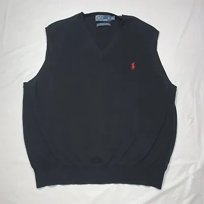 Vintage Polo Ralph Lauren V Neck Sweater Vest Men’s 2XL Black 100% Pima Cotton • $19.99