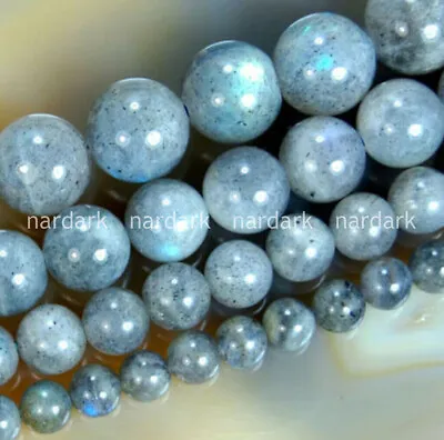 Natural 4/6/8/10mm Indian Gray Labradorite Round Gemstones Loose Beads 15  AAA • $4.14