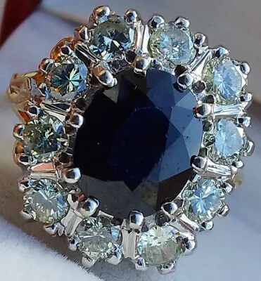18Ct Gold Sapphire 1Ct Diamond Princess Diana Engagement Ring Size O Heavy 6.17g • $2100.52