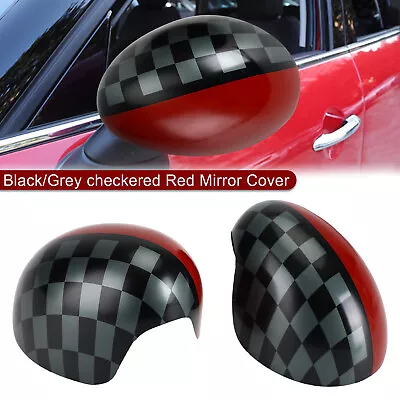 Black/Grey Checkered Red Mirror Cover For MINI Cooper Hardtop F55 F56 #7 • $37.73