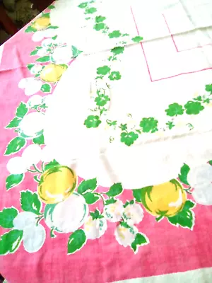 Vtg 1950's Tablecloth 56  Square Pastel Fruit Design  Shabby Chic Nice! • $17.77