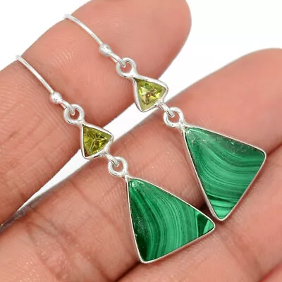 Natural Malachite - Congo & Peridot 925 Sterling Silver Earrings Jewelry CE28244 • $11.99