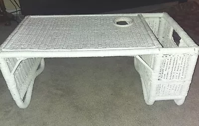 Vtg Wicker Breakfast Bed Lap Tray Cup Holder Cottage Shabby Chic Decor  • $95