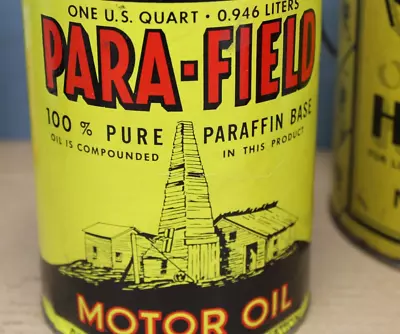 FULL GREAT SHAPE ~ GRAPHIC ~ Late 1950s Era PARA-FIELD MOTOR OIL Old 1 Qt. Can • $74