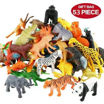 53 X Wild Animals Zoo Safari Farm Playset Toy Animal Figures Kids Children Gift • £15.46