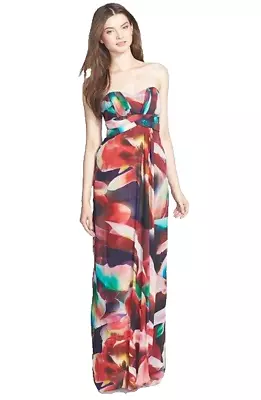 NICOLE MILLER 'Petal Power' ~ Floral Chiffon Strapless Empire Gown 0 NEW $565 • $59.99