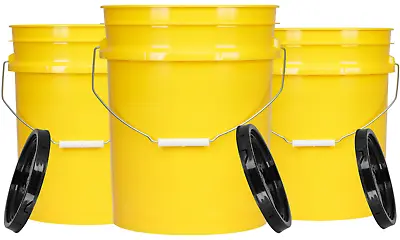 5 Gallon Food Grade Buckets BPA Free With Lids Pails 90mil Yellow (Pack Of 3) • $49.77