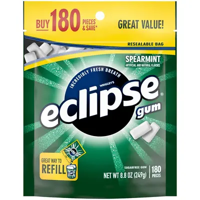 ECLIPSE Spearmint Sugarfree Chewing Gum 180 Piece Bag • $12.33