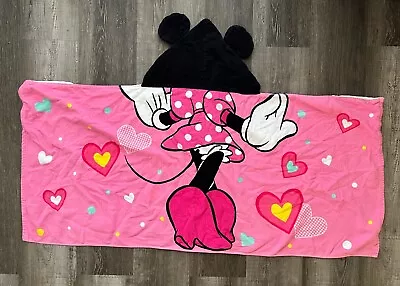 Hooded Towel Disney Minnie Mouse 100% Cotton Terry 46 X21  Pool Beach Bath • $8