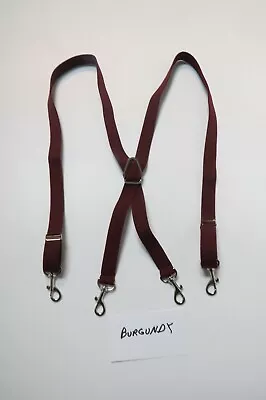 Men's Burgundy Thin Suspenders - X/Y Back With Chromed Snap Ons USA Made • $15.95