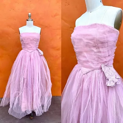 Vintage 1950s Lavender Tulle Evening Dress Party Gown Prom Pinup Barbie • $84.99