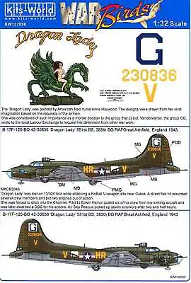 Kits World Decals 1/32 BOEING B-17F FLYING FORTRESS Dragon Lady • $12.99