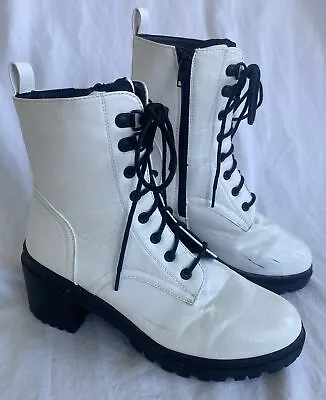 MIA Women's Boots 8.5M White Pennelopie Faux Leather Ankle Combat & Lace-up • $15