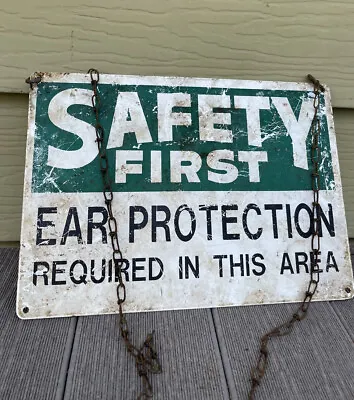Vintage Safety First Battered Factory Hanging Chain  Metal Sign Industrial Shop • $39.99