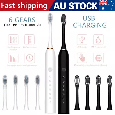 Sonic Electric Toothbrush Adult USB Rechargeable 6 Mode Brushing Teeth W/ 4 Head • $14.69