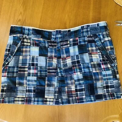 NWT American Eagle Madras Plaid Mini Skirt 12 Patchwork Preppy Pockets Blue Y2K • $11.99