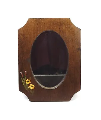 Vintage Mid Century Folk Art Painted Solid Wood Wall Hanging Mirror • $32