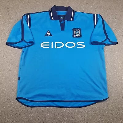 Manchester City Le Coq Sportif  Shirt Mens Large Blue Jersey Vintage 2001/2002 • £49.99