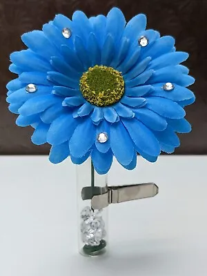 Clip On Car Dashboard Flower Vase BLUE Gerbera Daisy Fits Any Car FREE CRYSTALS • £13.97
