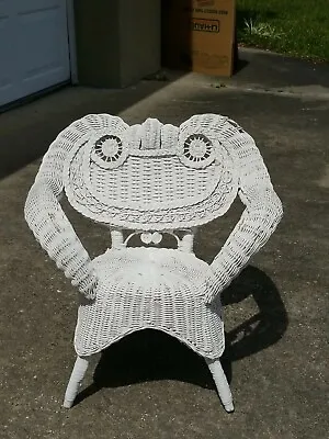 Vintage White Wicker Rattan Over Bamboo Child Chair Shabby Chic MCM • $99.99