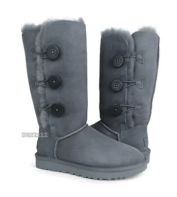 UGG Bailey Button Triplet II Grey Suede Fur Boots Womens Size 10 *NEW* • $142.45