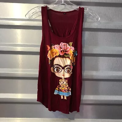 Frida Kahlo Womens Top Small S Red Little Sleeveless Graphic Tee Back Knot Cg • $6.07