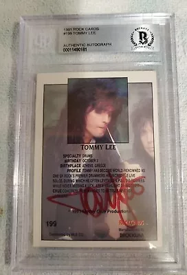 Tommy Lee Autograph Card Signed Authentic Beckett LOA 1991 Rock Card Motley Crue • $195
