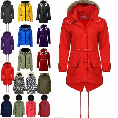 £16.99 • Buy Womens Ladies Fleece Faux Fur Hooded Zip Up Pocket Trench Fishtail Parka Jacket