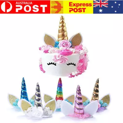 $12.98 • Buy 3D Unicorn Horn Cake Topper Birthday Party Cake Decoration Baby Favors Cake Flag