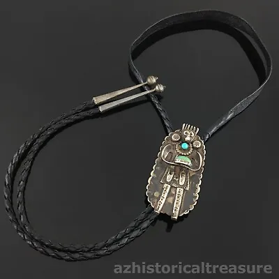 Native American Navajo Handmade Sterling Silver & Turquoise Kachina Bolo Tie • $495