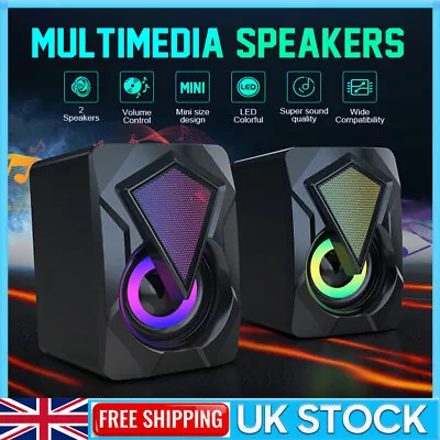 USB Wired Mini Portable Speaker PC Speakers Bass Gaming Desktop Computer RGB LED • £10.99