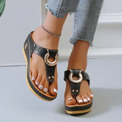 Low-Wedge Women Orthopedic Sandals Casual Flat Shoes Flip Flops Ladies Anti-Slip • $14.99