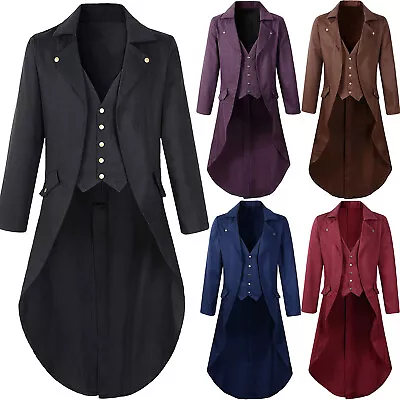 US Men's Steampunk Victorian Jacket Gothic Tailcoat Costume Vintage Tuxedo Coats • $43.91