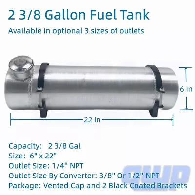 6''x22  2 3/8 Gallon Universal Fuel Tank 1/4 NPT Outlet Gas Tank For Motor /Boat • $140.70