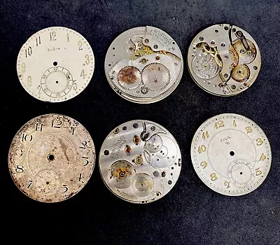 Waltham Elgin Pocket Watch Movement And Dial Lot 6 Pieces For Parts Repair F6338 • $24.99