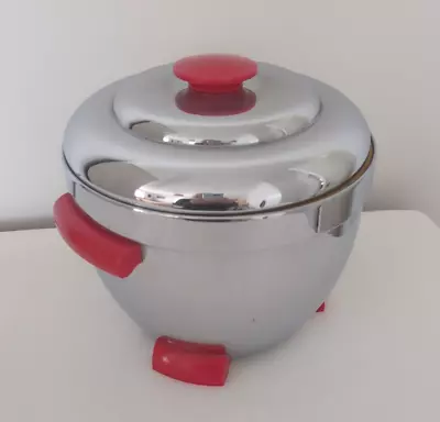 Vintage Thermos 1950s Silver Chrome Ice Bucket Red Bakelite Handles 50s • £25