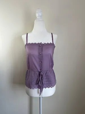 Paul & Joe Sister Camisole Top Lace Tie Button Front Size 1 Small Purple Cotton • $24.95